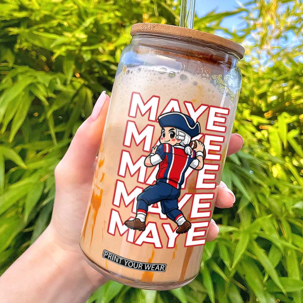 Funny NE Football Fan Gift Glass Can Maye Lover TS12 White Print Your Wear