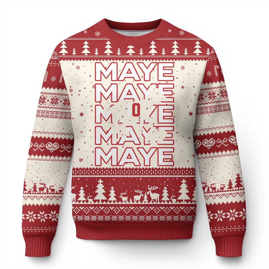 The GOAT Maye Ugly Christmas Sweater NE Quarterback Fan Gift TS12 Beige Red Print Your Wear