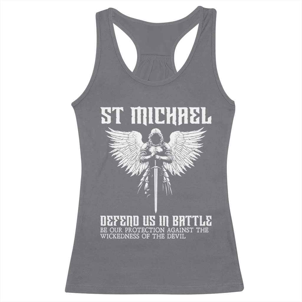 Saint Michael Defend Us In Battle Racerback Tank Top Christian Faith Gift TS12 Charcoal Print Your Wear