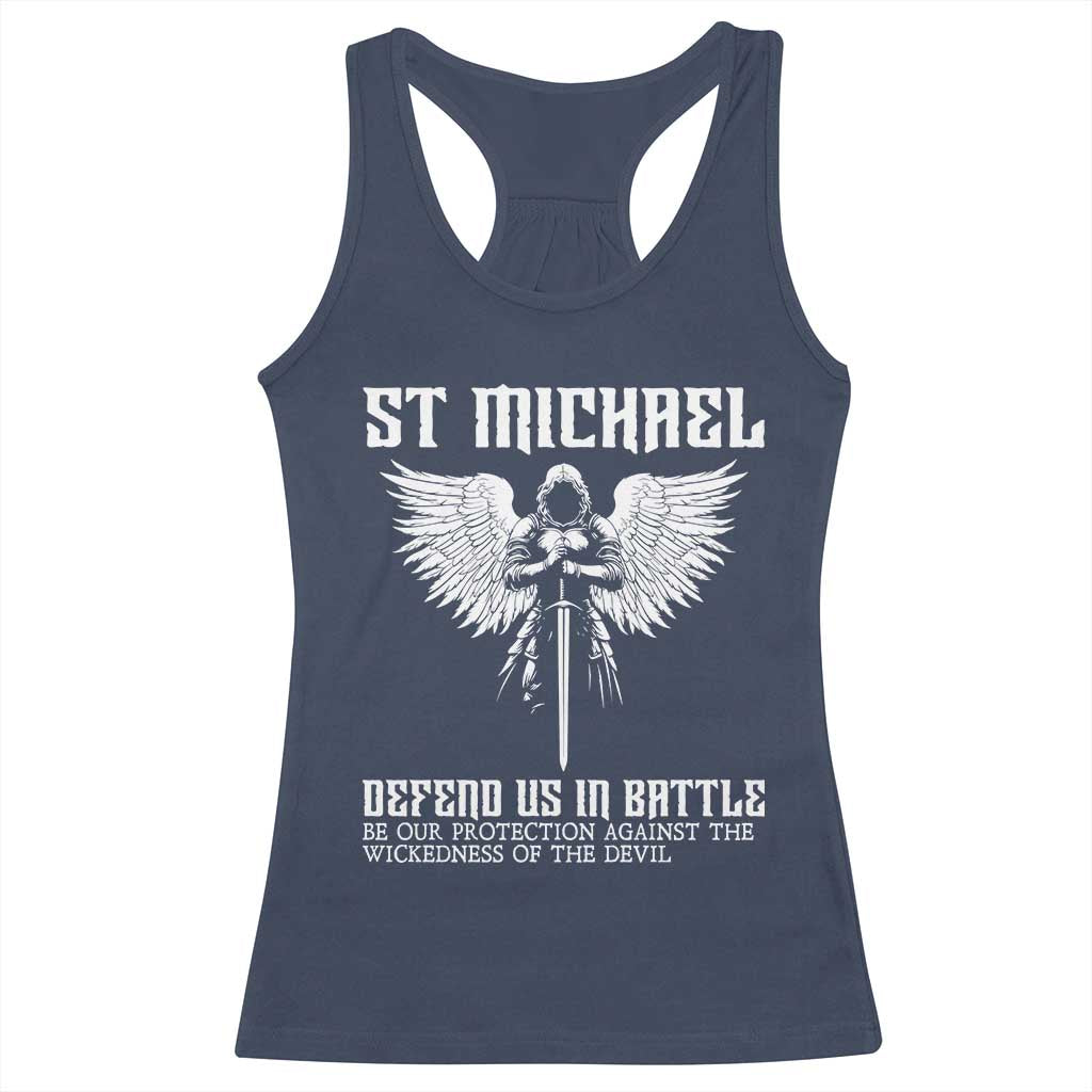 Saint Michael Defend Us In Battle Racerback Tank Top Christian Faith Gift TS12 Navy Print Your Wear