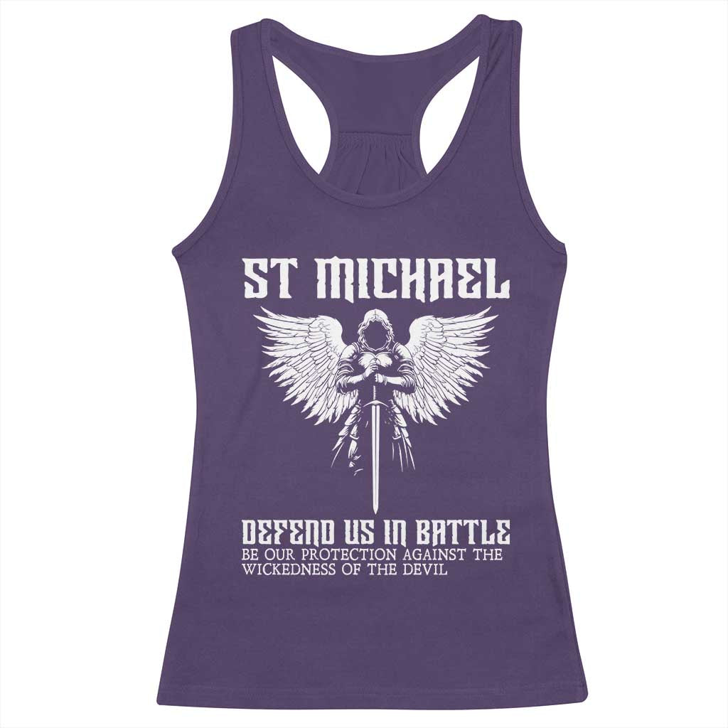 Saint Michael Defend Us In Battle Racerback Tank Top Christian Faith Gift TS12 Purple Print Your Wear