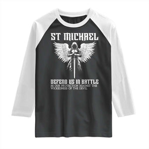 Saint Michael Defend Us In Battle Raglan Shirt Christian Faith Gift TS12 Black White Print Your Wear