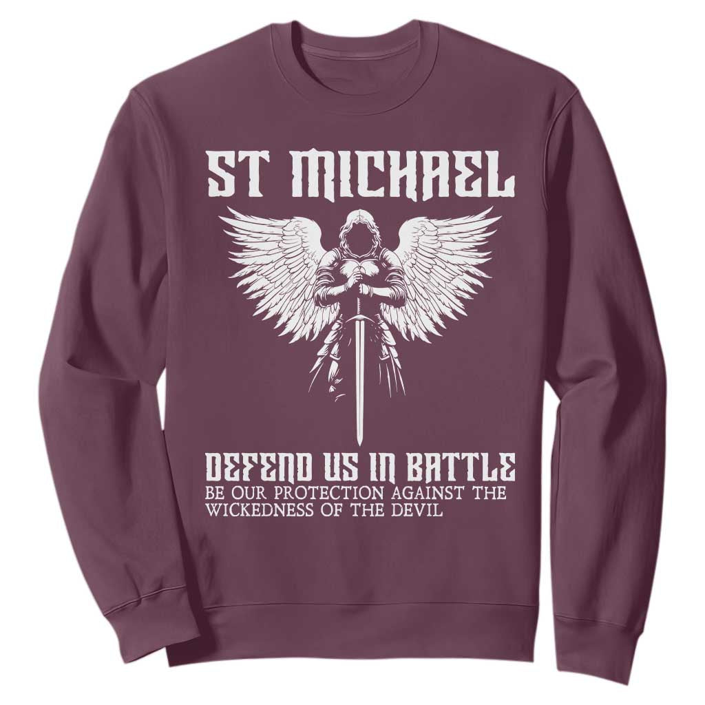 Saint Michael Defend Us In Battle Sweatshirt Christian Faith Gift TS12 Maroon Print Your Wear