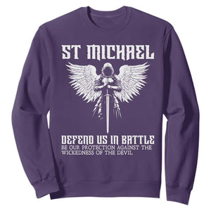Saint Michael Defend Us In Battle Sweatshirt Christian Faith Gift TS12 Purple Print Your Wear