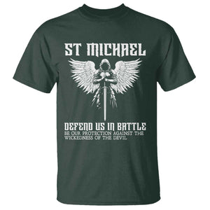 Saint Michael Defend Us In Battle T Shirt Christian Faith Gift TS12 Dark Forest Green Print Your Wear