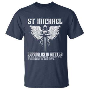 Saint Michael Defend Us In Battle T Shirt Christian Faith Gift TS12 Navy Print Your Wear