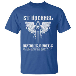 Saint Michael Defend Us In Battle T Shirt Christian Faith Gift TS12 Royal Blue Print Your Wear