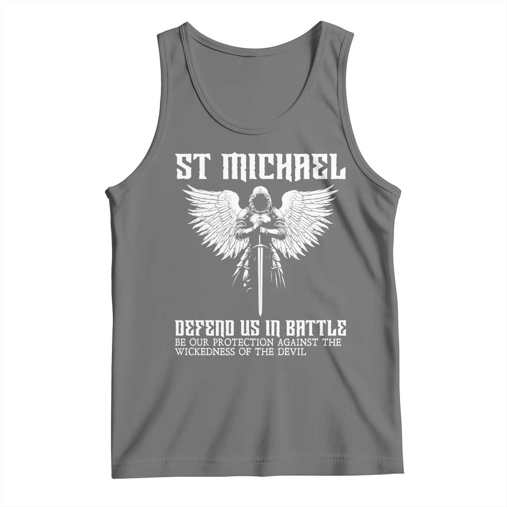 Saint Michael Defend Us In Battle Tank Top Christian Faith Gift TS12 Black Heather Print Your Wear