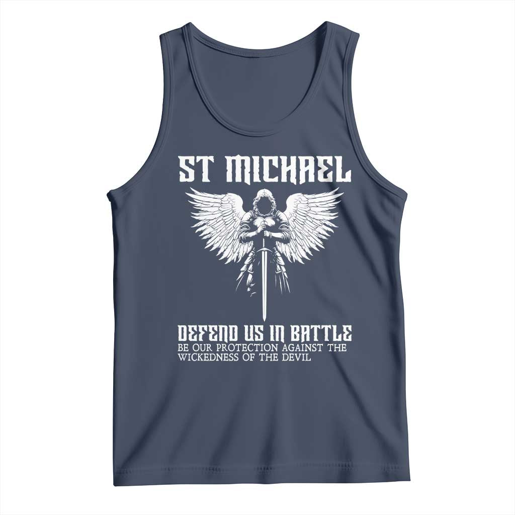 Saint Michael Defend Us In Battle Tank Top Christian Faith Gift TS12 Navy Print Your Wear