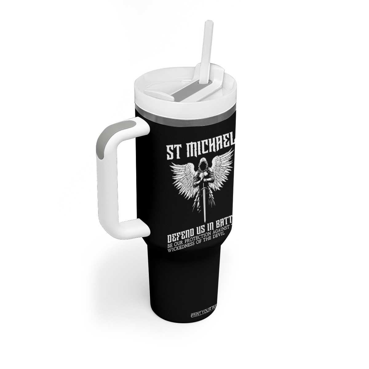 Saint Michael Defend Us In Battle Tumbler With Handle Christian Faith Gift TS12 Print Your Wear