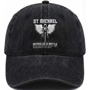 Saint Michael Defend Us In Battle Washed Cotton Baseball Cap Christian Faith Gift TS12 Print Your Wear