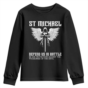 Saint Michael Defend Us In Battle Youth Sweatshirt Christian Faith Gift TS12 Black Print Your Wear
