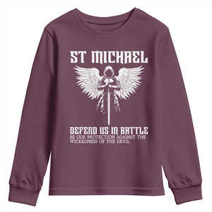 Saint Michael Defend Us In Battle Youth Sweatshirt Christian Faith Gift TS12 Maroon Print Your Wear