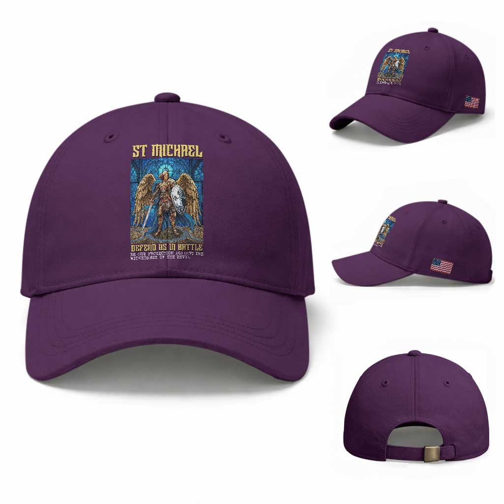 Saint Michael Prayer Defend Us In Battle Baseball Cap Religious Gift TS12 Baseball Cap Universal Fit Purple Print Your Wear