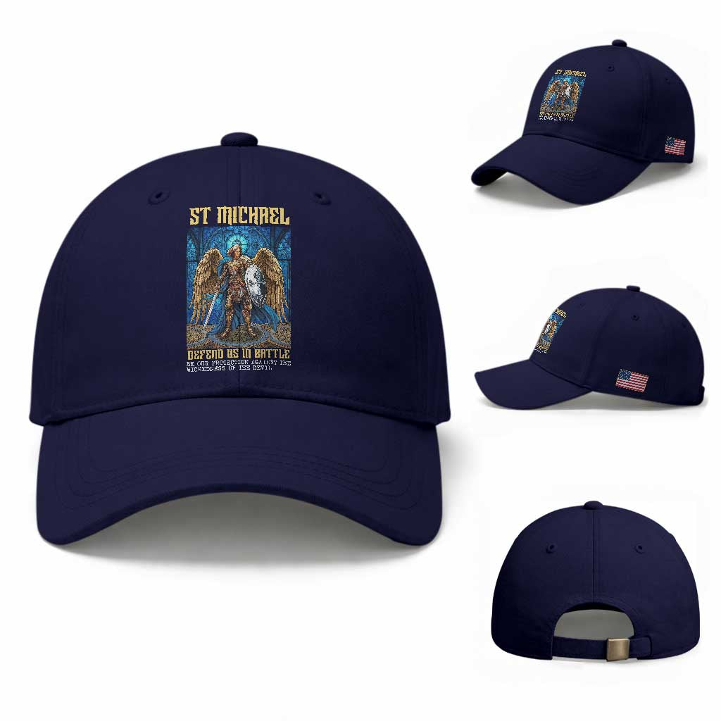 Saint Michael Prayer Defend Us In Battle Baseball Cap Religious Gift TS12 Baseball Cap Universal Fit Dark Blue Print Your Wear