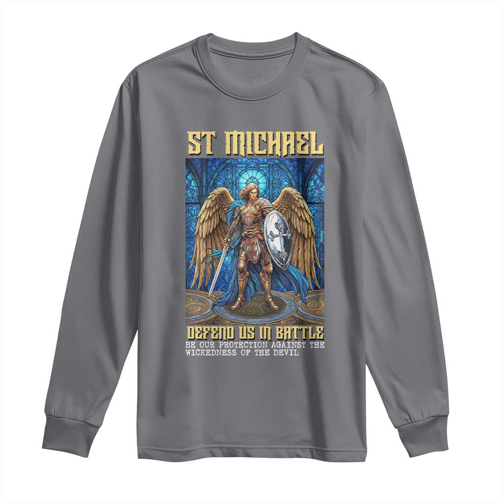 Saint Michael Prayer Defend Us In Battle Long Sleeve Shirt Religious Gift TS12 Charcoal Print Your Wear