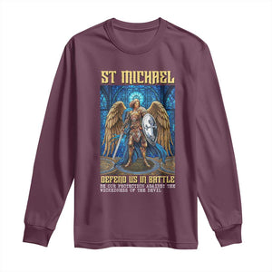 Saint Michael Prayer Defend Us In Battle Long Sleeve Shirt Religious Gift TS12 Maroon Print Your Wear