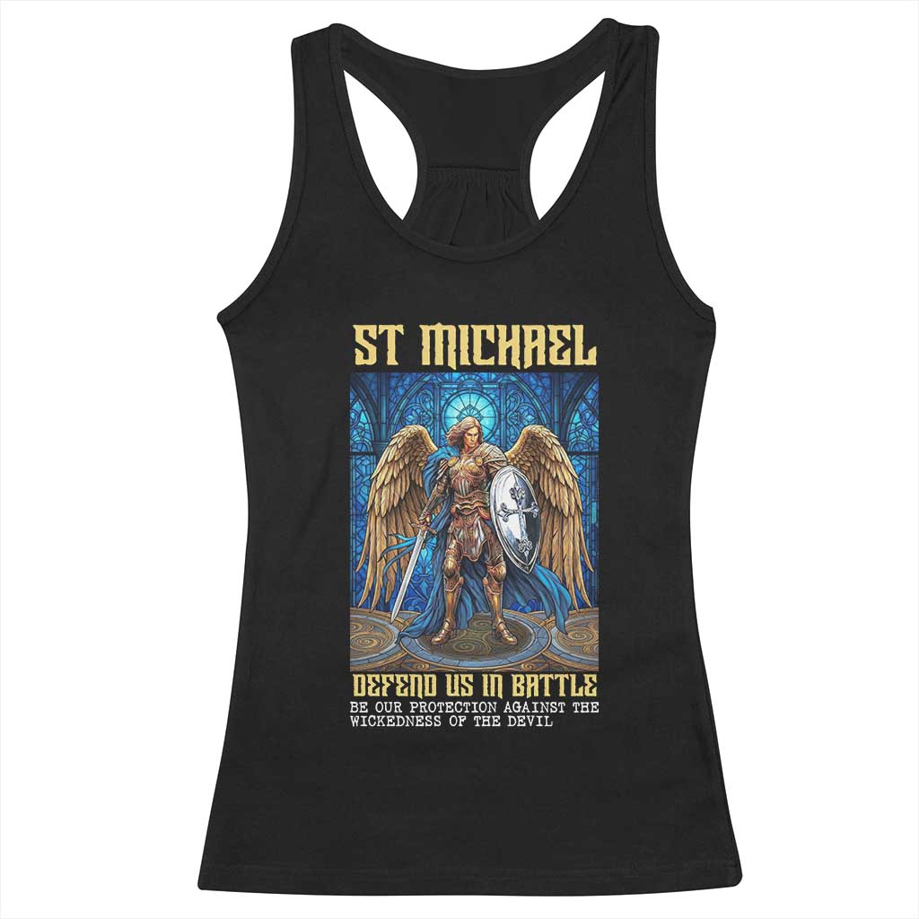 Saint Michael Prayer Defend Us In Battle Racerback Tank Top Religious Gift TS12 Black Print Your Wear