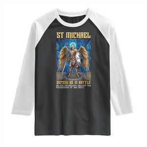 Saint Michael Prayer Defend Us In Battle Raglan Shirt Religious Gift TS12 Black White Print Your Wear