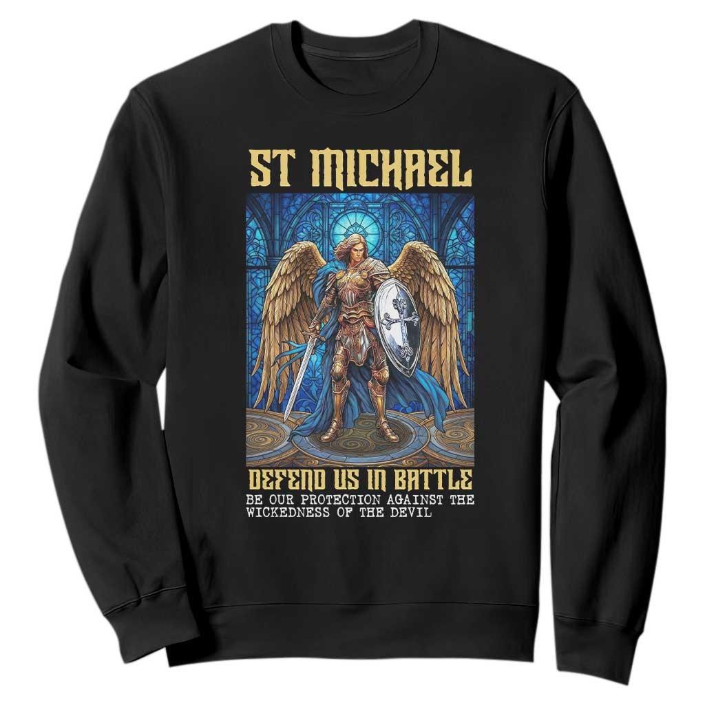 Saint Michael Prayer Defend Us In Battle Sweatshirt Religious Gift TS12 Black Print Your Wear