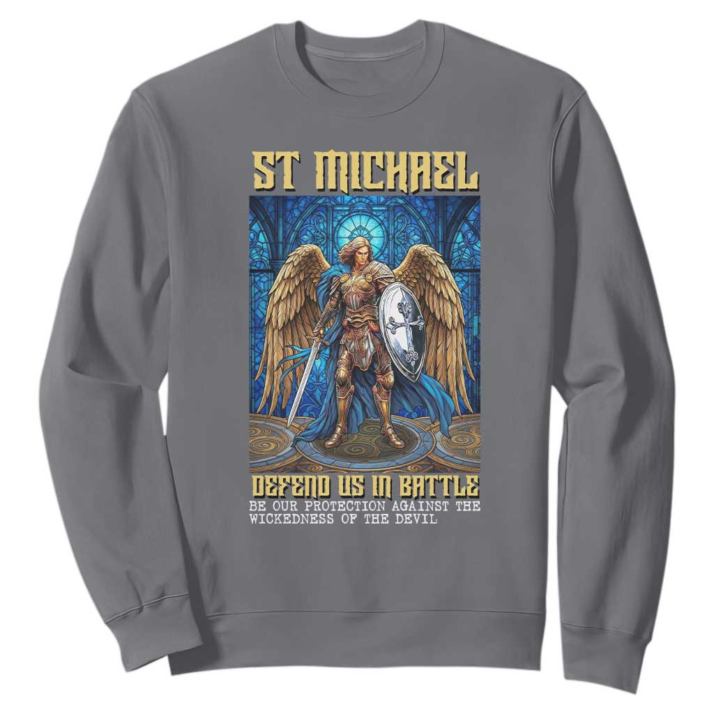 Saint Michael Prayer Defend Us In Battle Sweatshirt Religious Gift TS12 Charcoal Print Your Wear