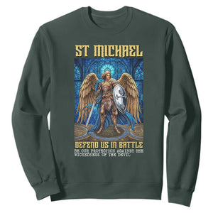 Saint Michael Prayer Defend Us In Battle Sweatshirt Religious Gift TS12 Dark Forest Green Print Your Wear