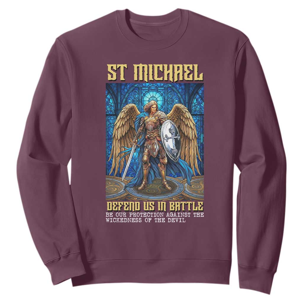 Saint Michael Prayer Defend Us In Battle Sweatshirt Religious Gift TS12 Maroon Print Your Wear