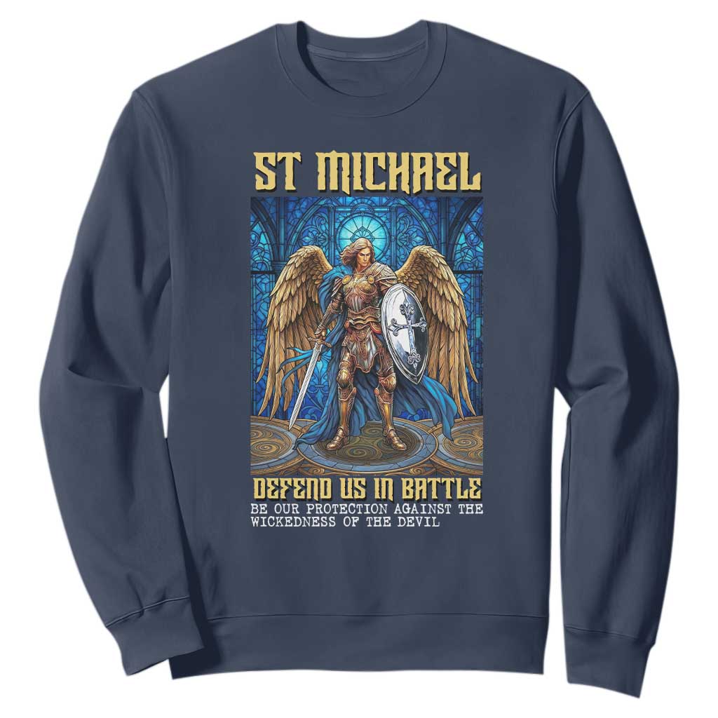 Saint Michael Prayer Defend Us In Battle Sweatshirt Religious Gift TS12 Navy Print Your Wear