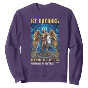 Saint Michael Prayer Defend Us In Battle Sweatshirt Religious Gift TS12 Purple Print Your Wear