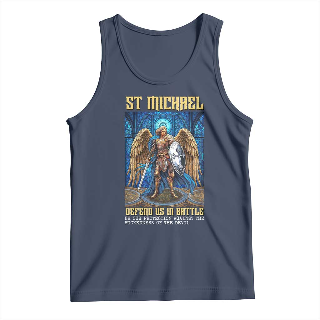 Saint Michael Prayer Defend Us In Battle Tank Top Religious Gift TS12 Navy Print Your Wear