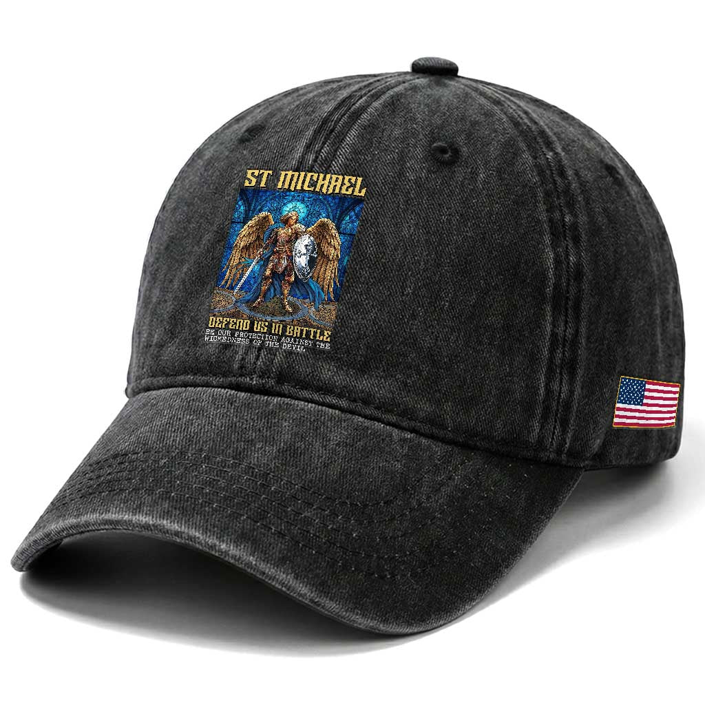 Saint Michael Prayer Defend Us In Battle Washed Cotton Baseball Cap Religious Gift TS12 Print Your Wear