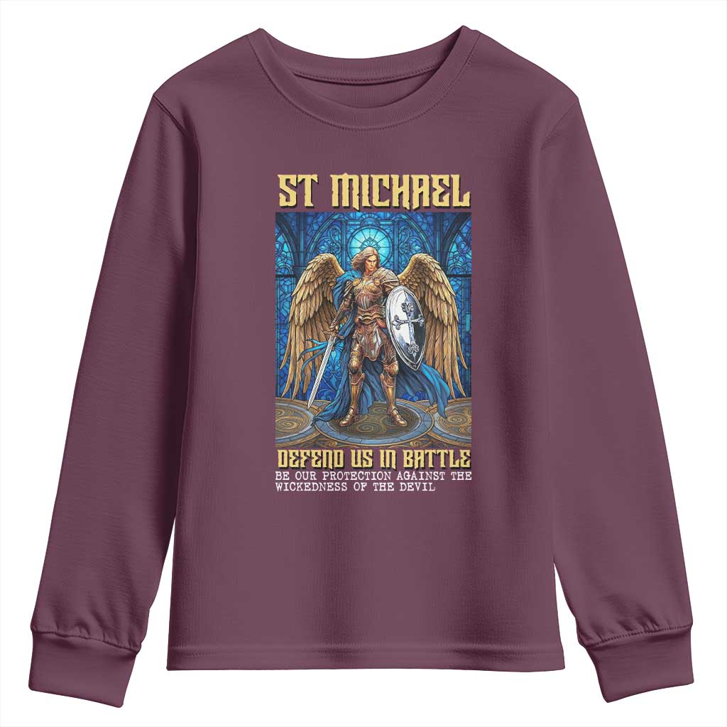 Saint Michael Prayer Defend Us In Battle Youth Sweatshirt Religious Gift TS12 Maroon Print Your Wear