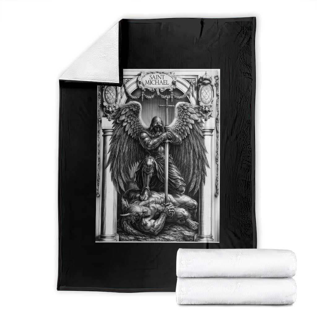 Saint Michael The Archangel Defeating Satan Throw Blanket Christian Faith Gift TS12 Black Print Your Wear