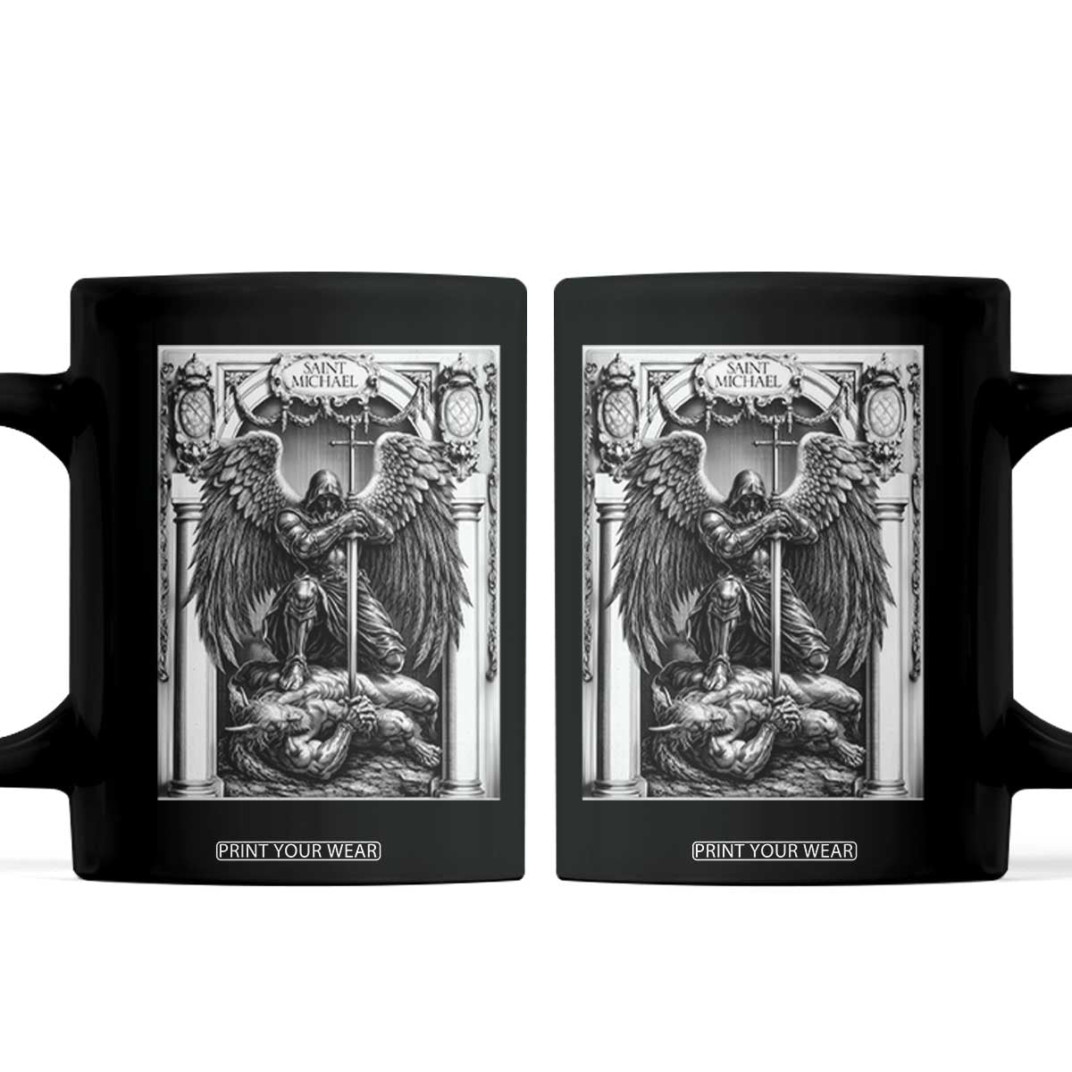 Saint Michael The Archangel Defeating Satan Coffee Mug Christian Faith Gift TS12 Black Print Your Wear