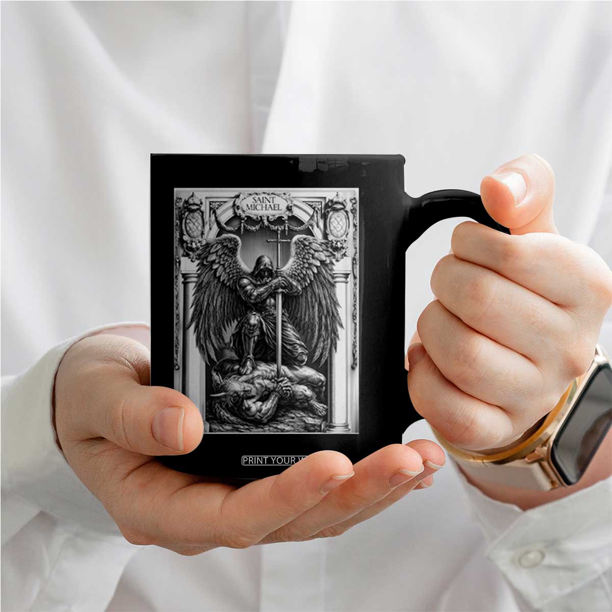 Saint Michael The Archangel Defeating Satan Coffee Mug Christian Faith Gift TS12 Print Your Wear