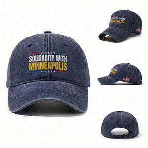 Solidarity With Minneapolis Washed Cotton Baseball Cap Minnesota Community Support Gift TS12 Washed Cap Universal Fit Navy Print Your Wear