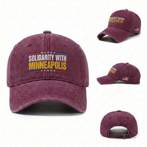 Solidarity With Minneapolis Washed Cotton Baseball Cap Minnesota Community Support Gift TS12 Washed Cap Universal Fit Burgundy Print Your Wear