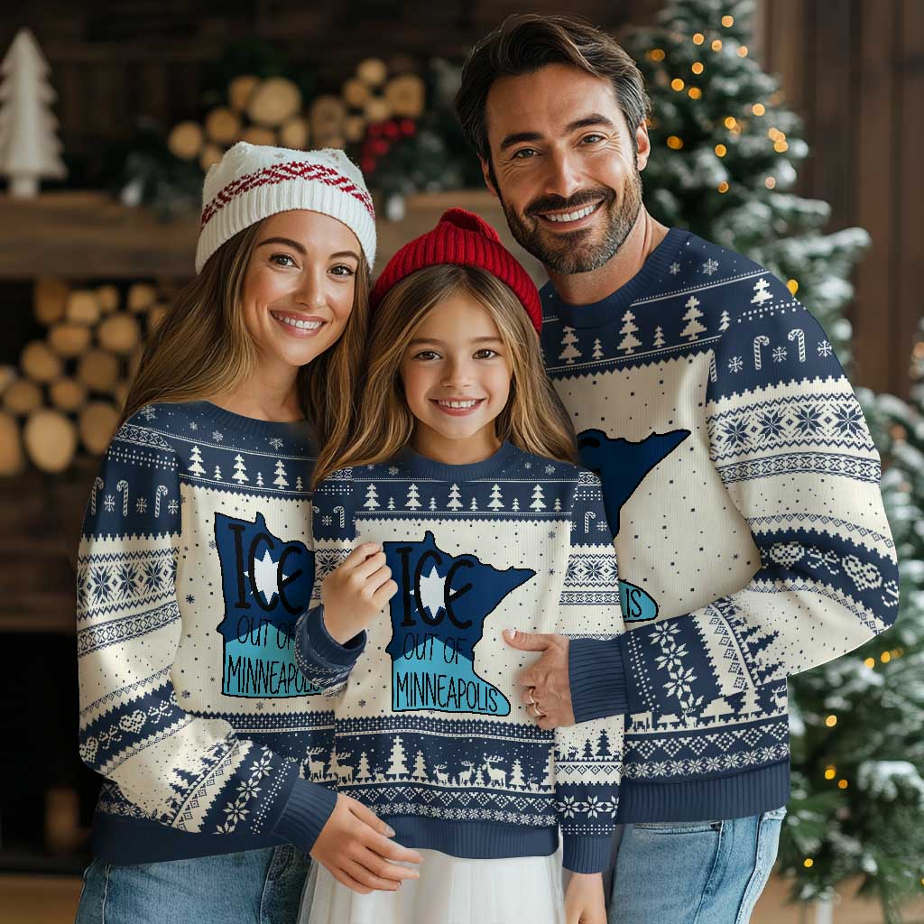 Ice Out Of Minneapolis Ugly Christmas Sweater Minnesota Community Support Gift TS12 Beige Navy Print Your Wear