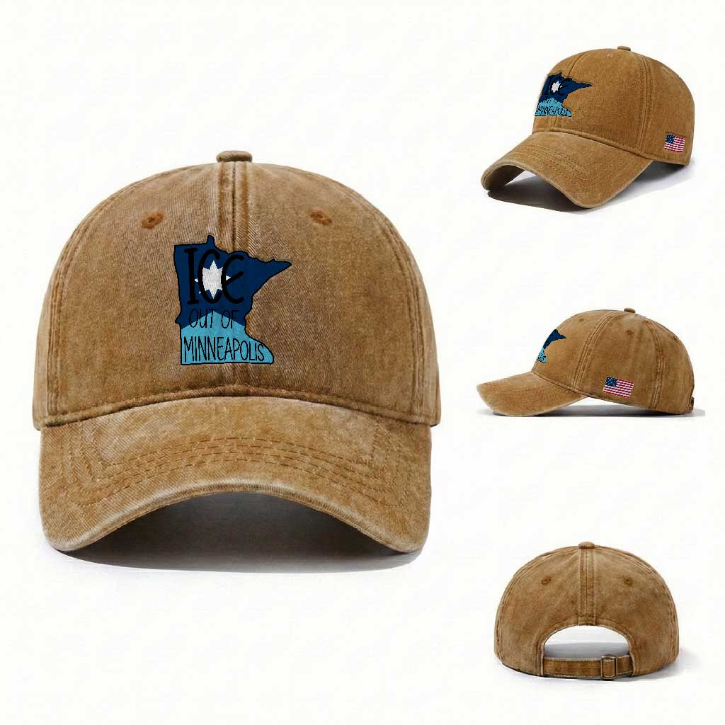Ice Out Of Minneapolis Washed Cotton Baseball Cap Minnesota Community Support Gift TS12 Washed Cap Universal Fit Yellow Ochre Print Your Wear
