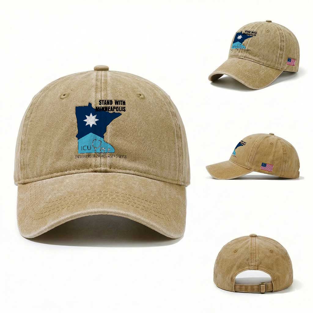Stand With Minneapolis Washed Cotton Baseball Cap In Loving Memory Of Alex TS12 Washed Cap Universal Fit Khaki Print Your Wear