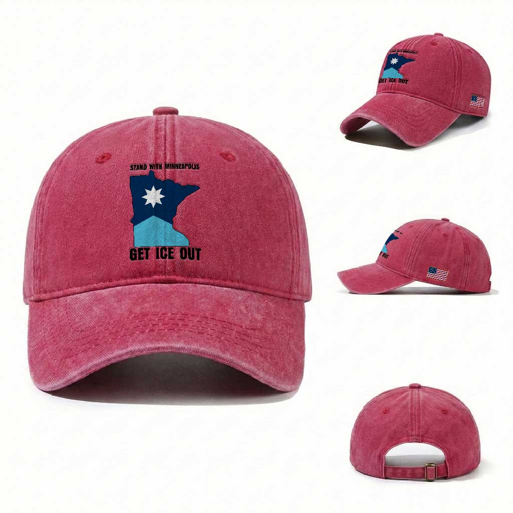 Stand With Minneapolis Washed Cotton Baseball Cap Social Justice Support TS12 Washed Cap Universal Fit Red Print Your Wear