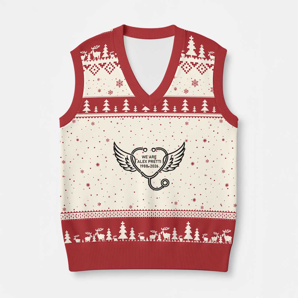 We Are All Pretti Good V-Neck Knit Sweater Vest We Are All Pretti Good TS12 Beige Red Print Your Wear
