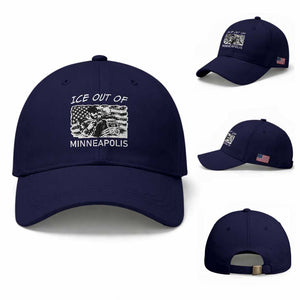 Ice Out Of Minneapolis Baseball Cap Minnesota Protest Support Gift TS12 Baseball Cap Universal Fit Dark Blue Print Your Wear