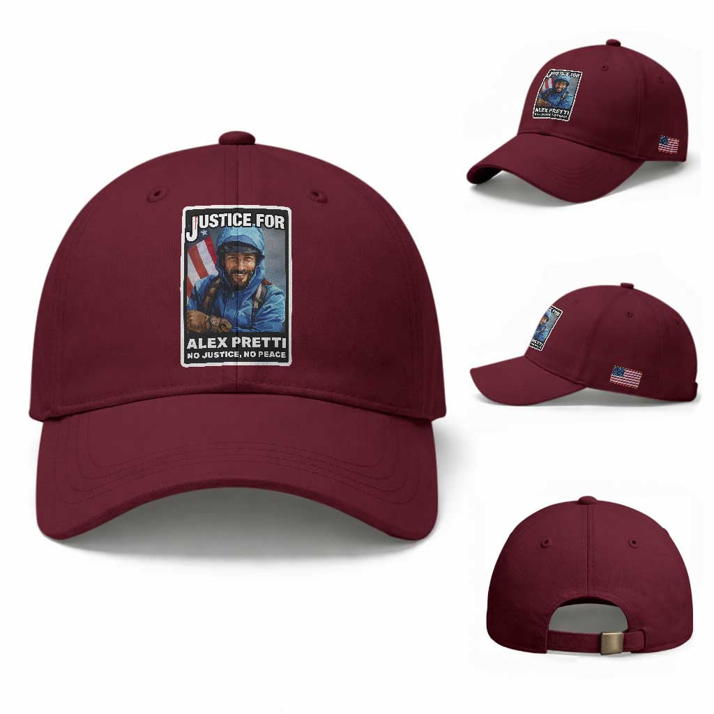 Justice For Alex Pretti Baseball Cap Minneapolis USA Support Gift TS12 Baseball Cap Universal Fit Maroon Print Your Wear