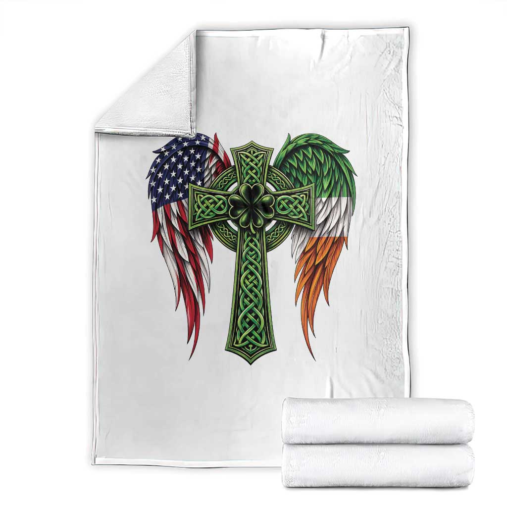 USA Flag Celtic Cross Irish American Throw Blanket St Patricks Day Gift TS12 White Print Your Wear