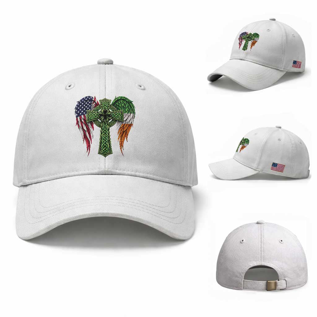 USA Flag Celtic Cross Irish American Baseball Cap St Patricks Day Gift TS12 Baseball Cap Universal Fit White Print Your Wear
