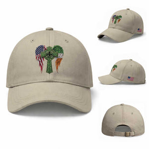 USA Flag Celtic Cross Irish American Baseball Cap St Patricks Day Gift TS12 Baseball Cap Universal Fit Beige Print Your Wear
