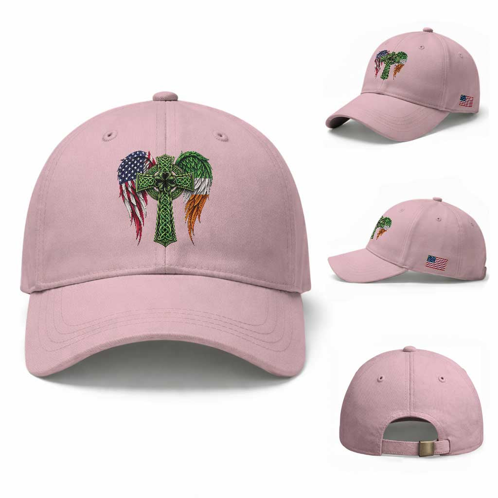 USA Flag Celtic Cross Irish American Baseball Cap St Patricks Day Gift TS12 Baseball Cap Universal Fit Light Pink Print Your Wear