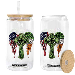USA Flag Celtic Cross Irish American Glass Can St Patricks Day Gift TS12 Print Your Wear