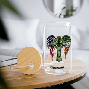 USA Flag Celtic Cross Irish American Glass Can St Patricks Day Gift TS12 Print Your Wear